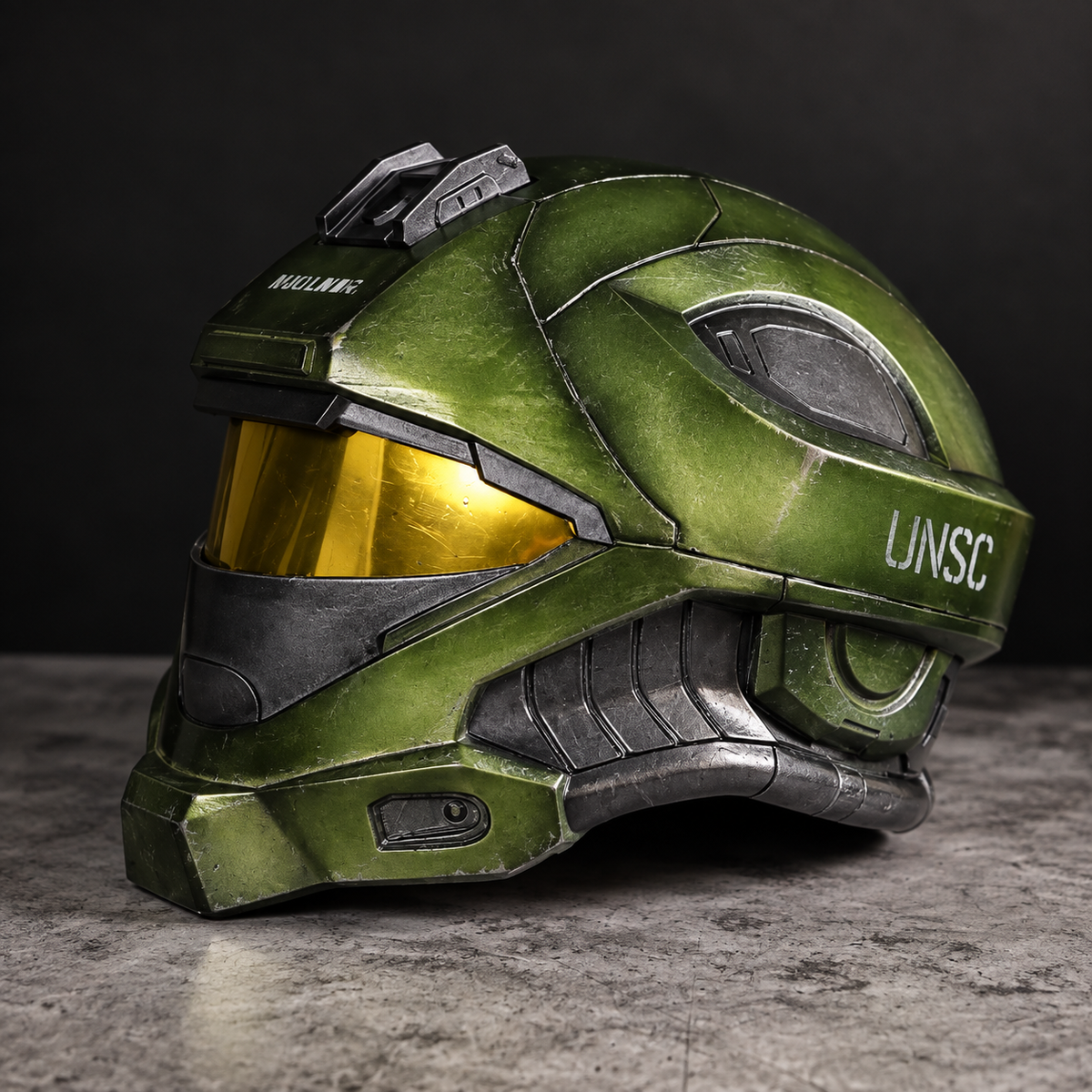 Green Sci-Fi Combat Helmet Display Prop