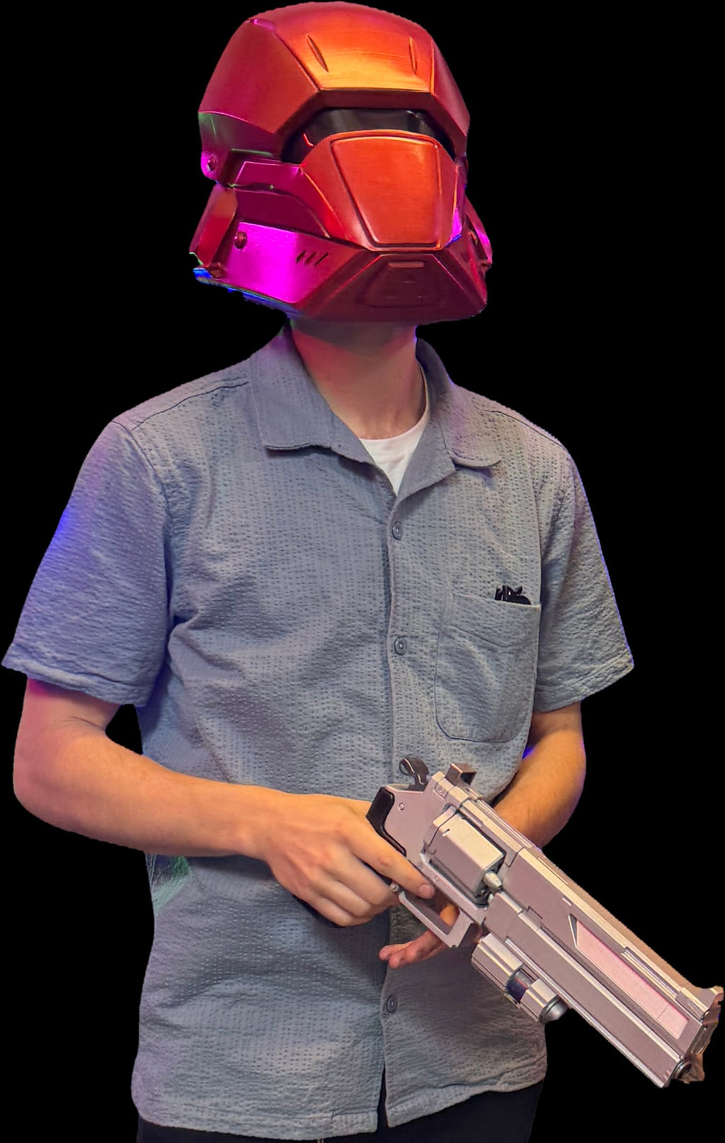 Casco táctico de ciencia ficción carmesí